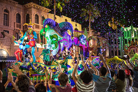Universal's Mardi Gras nighttime parade