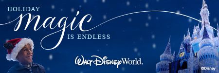 Text graphic holiday themed with quote "Holiday magic is endless" and Walt Disney World® trademark.