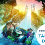 An animation of a family in a raft on the all-new Infinity Falls at SeaWorld Orlando.