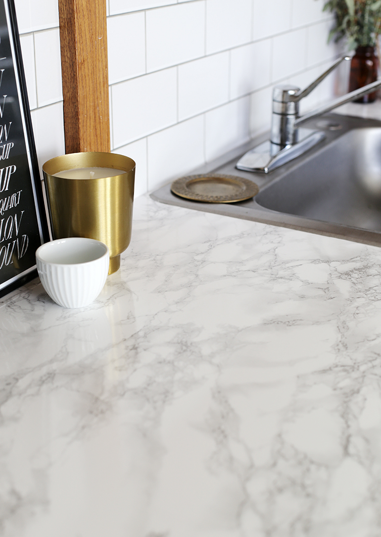 Faux marble white kitchen countertop