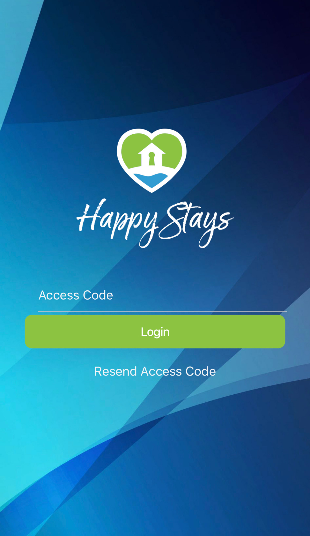 Login homepage of Happy Stays app for Magical Vacation Home My Stay Guest Portal.
