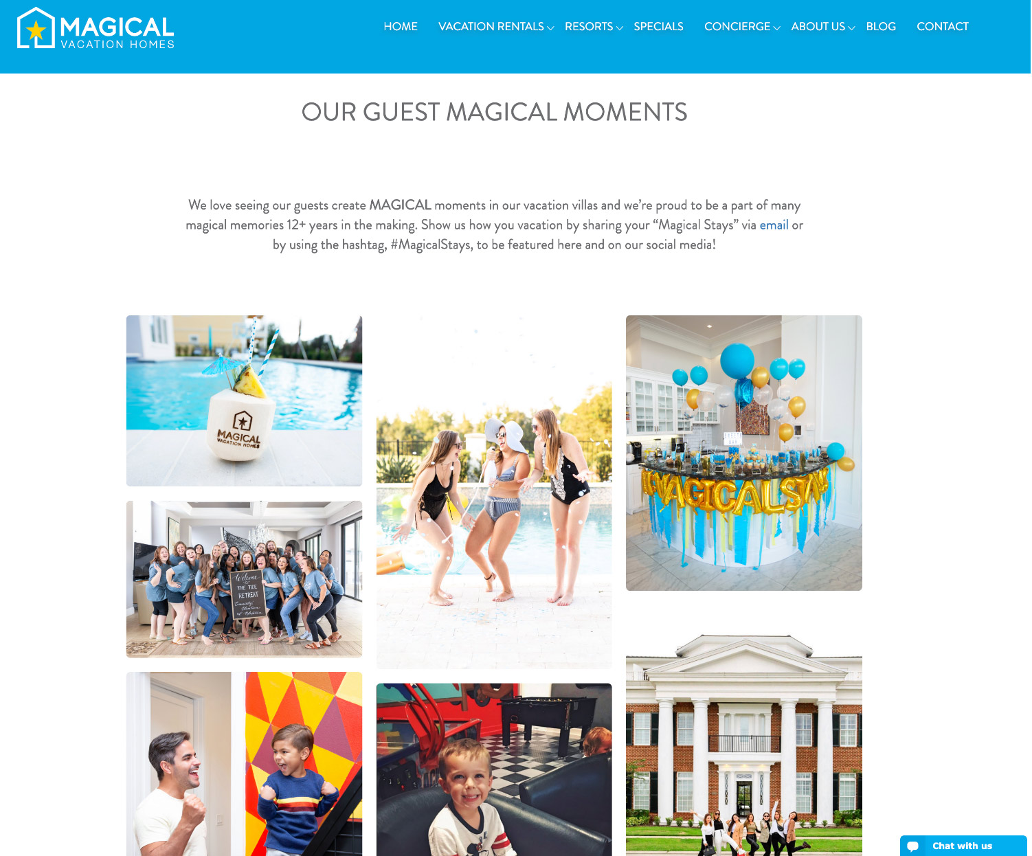Main page of Our Guests Magical Moments on the Magical Vacation Homes website, featuring photos of prior guest stays.