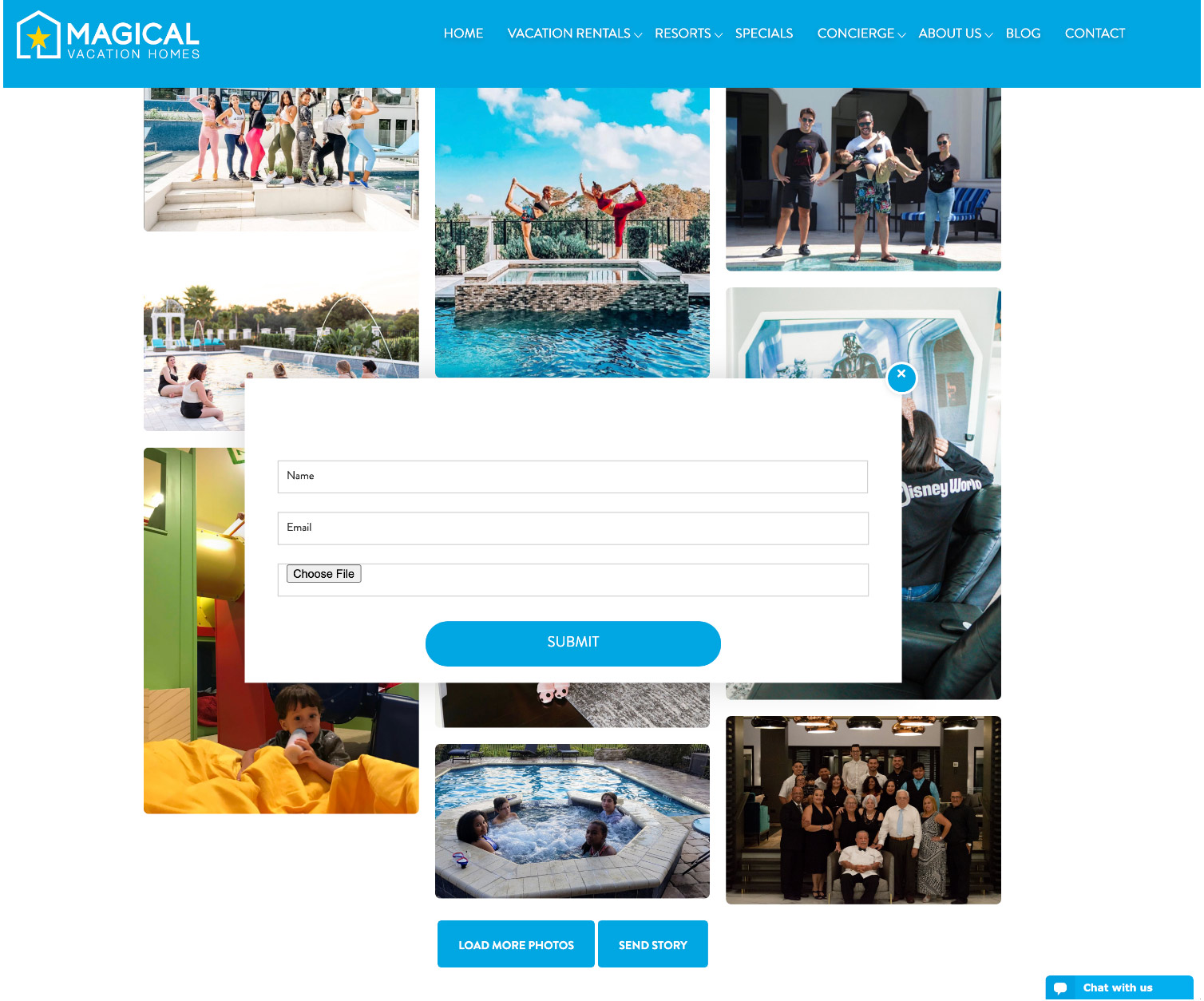 Submission page for photos and stories of guests recent stays with Magical Vacation Homes.